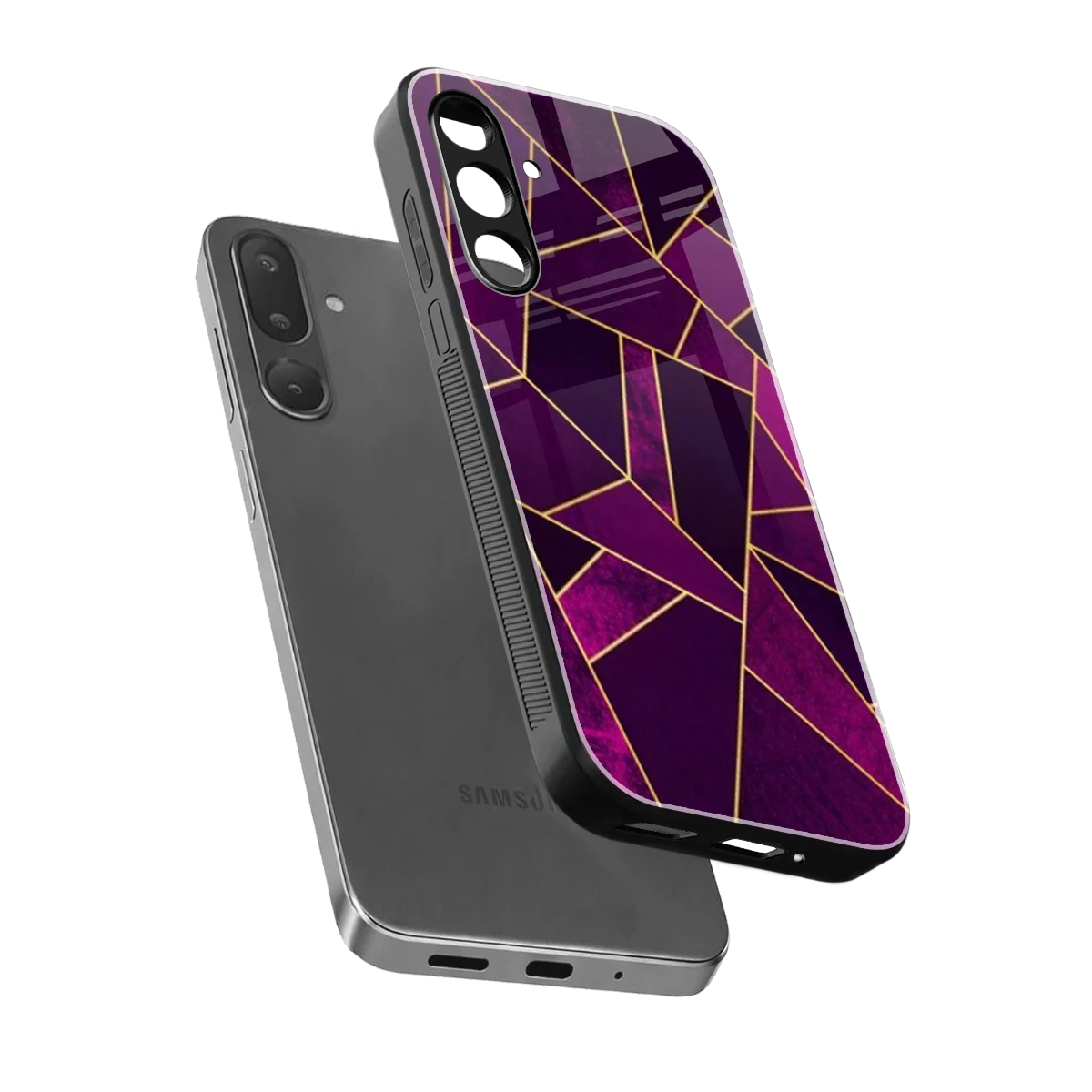Violet Shards sleek samsung galaxy m56 5g cover with tempered glass back and TPU edges