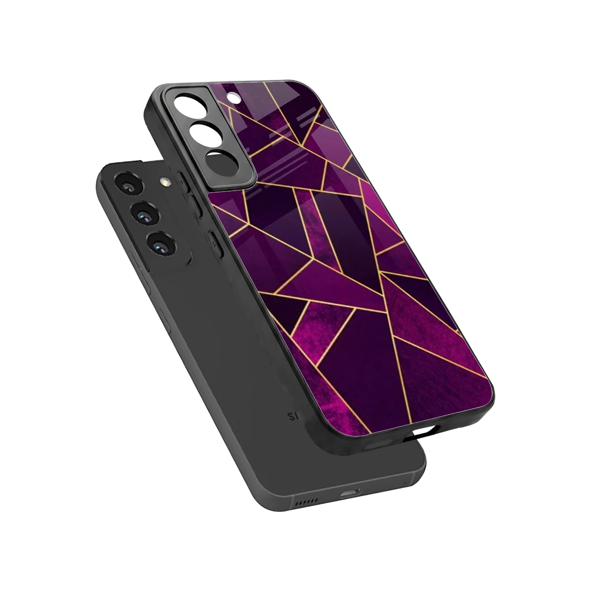 Violet Shards sleek samsung galaxy s22 cover with tempered glass back and TPU edges