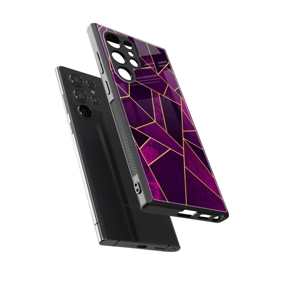 Violet Shards sleek samsung galaxy s24 ultra cover with tempered glass back and TPU edges