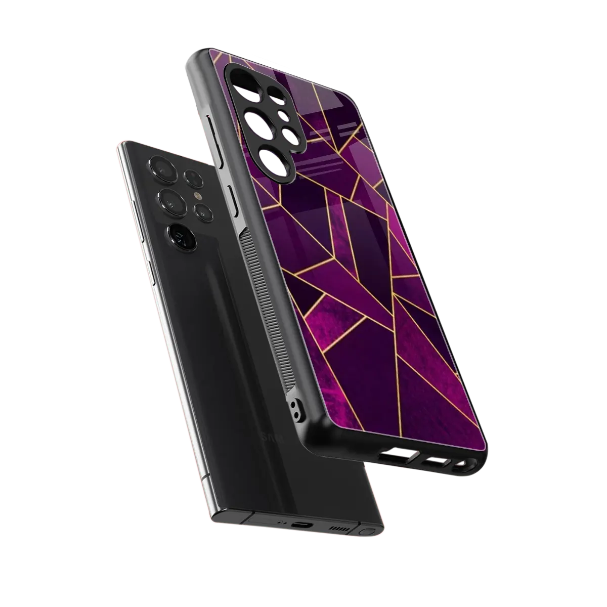 Violet Shards sleek samsung galaxy s25 ultra cover with tempered glass back and TPU edges