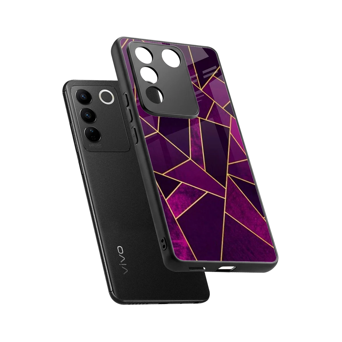 Violet Shards sleek vivo v27 5g cover with tempered glass back and TPU edges