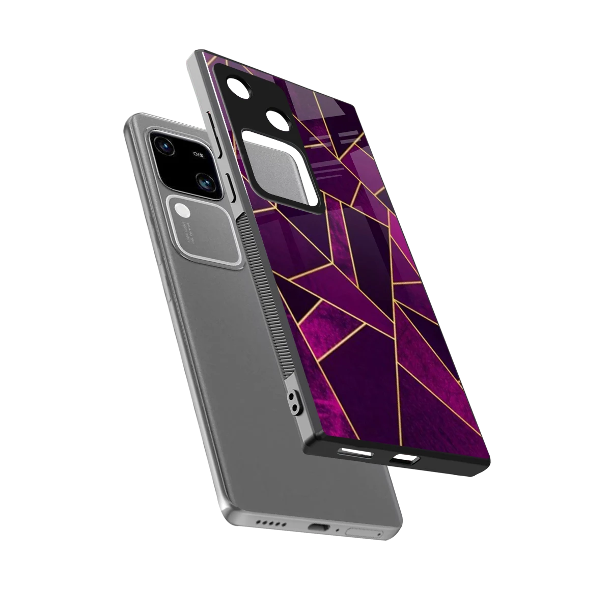Violet Shards sleek vivo v30 cover with tempered glass back and TPU edges
