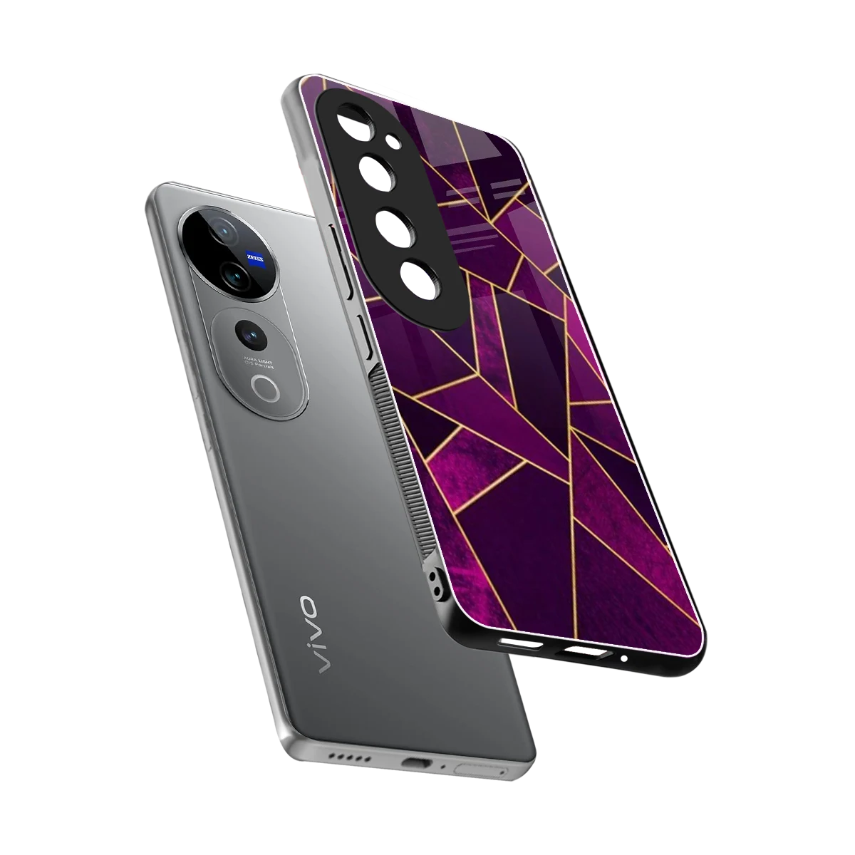 Violet Shards sleek vivo v40 pro cover with tempered glass back and TPU edges