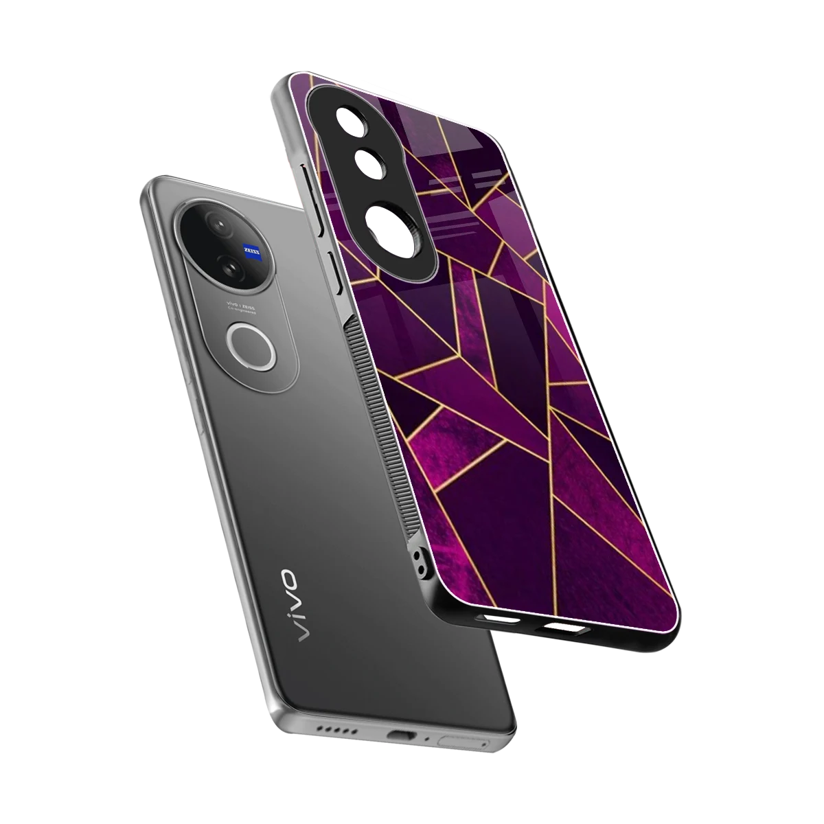 Violet Shards sleek vivo v50 cover with tempered glass back and TPU edges