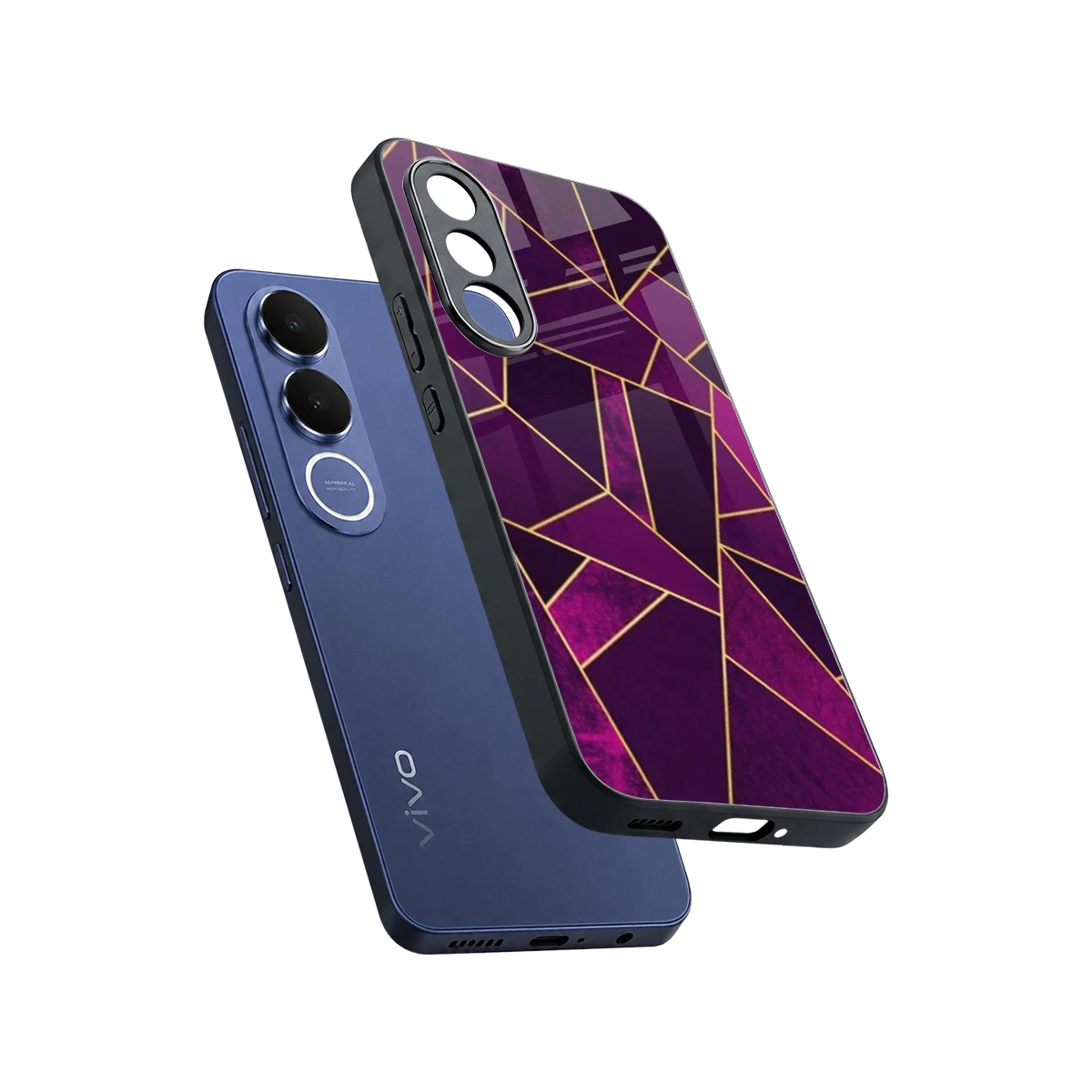 Violet Shards sleek vivo v70 fe cover with tempered glass back and TPU edges