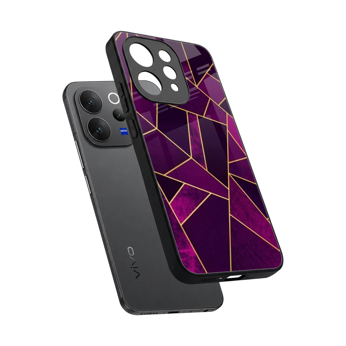 Violet Shards sleek vivo v70 elite cover with tempered glass back and TPU edges