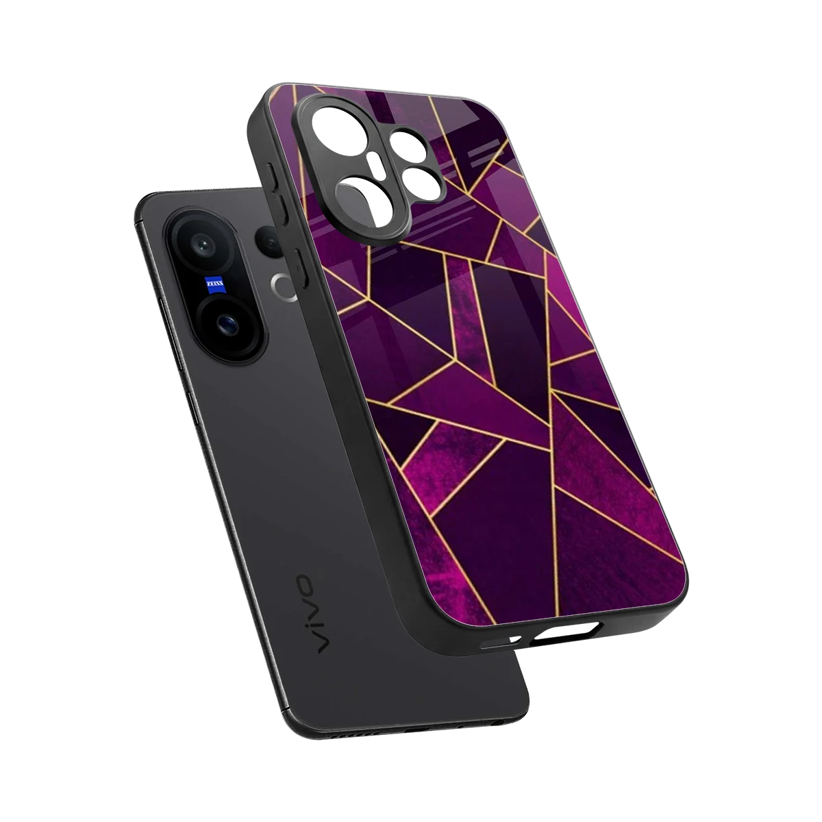 Violet Shards sleek vivo x200 fe cover with tempered glass back and TPU edges