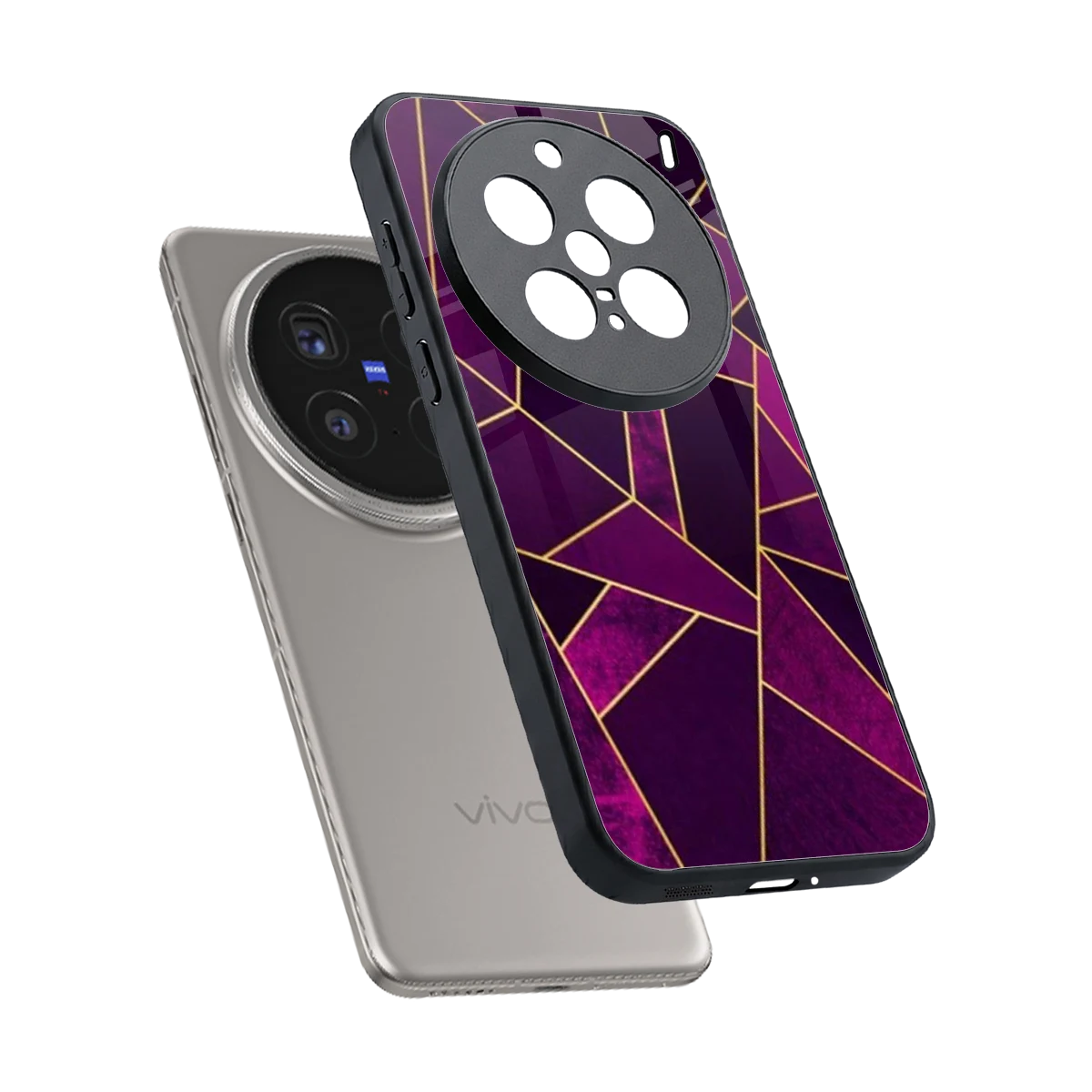 Violet Shards sleek vivo x200 pro cover with tempered glass back and TPU edges