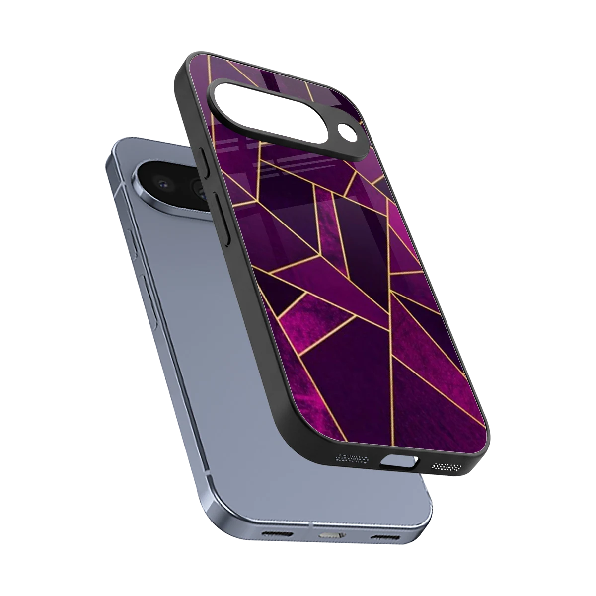 Violet Shards sleek google pixel 10 cover with tempered glass back and TPU edges