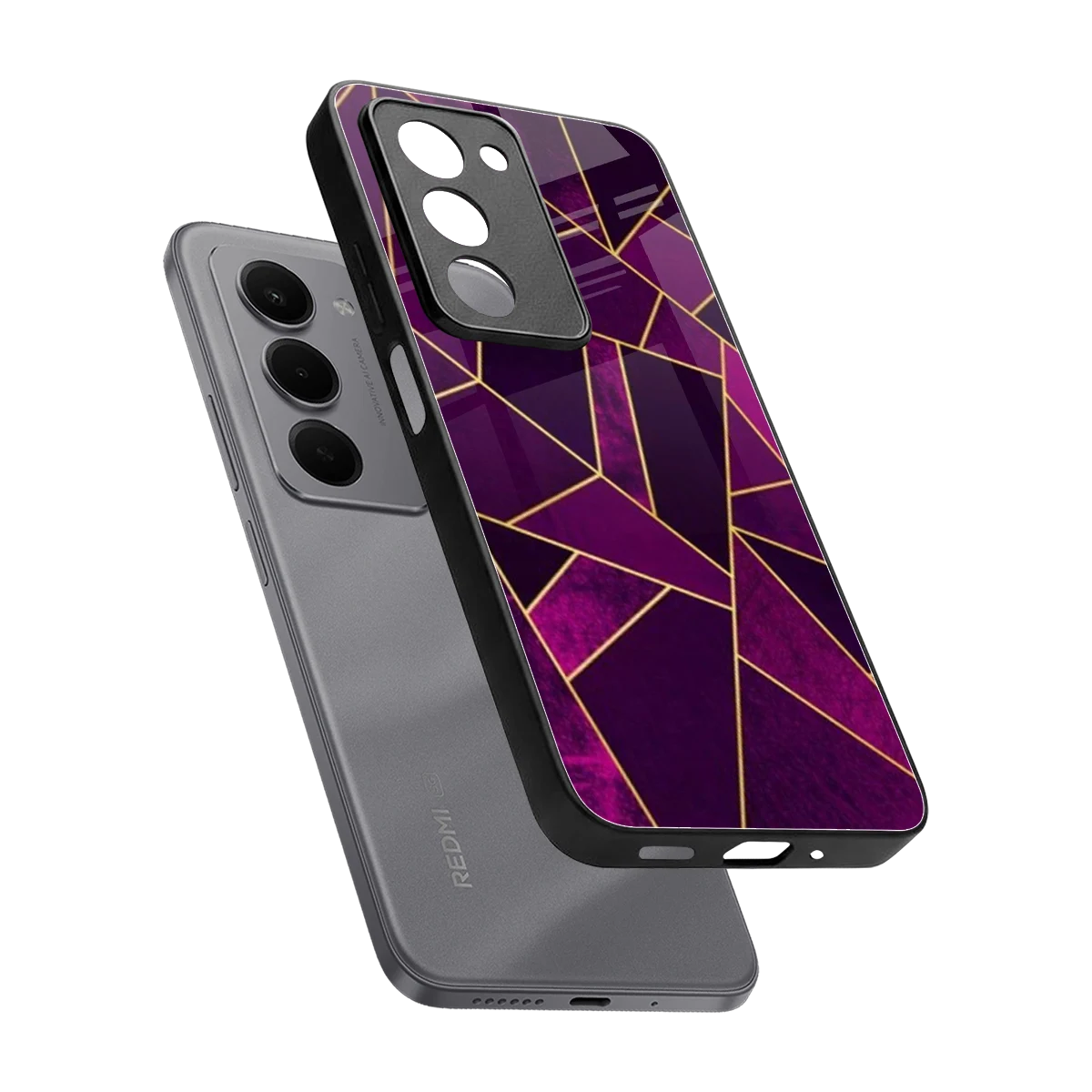 Violet Shards sleek redmi 15 5g cover with tempered glass back and TPU edges