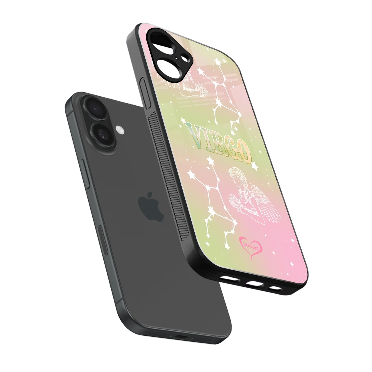 Virgo Aura sleek iPhone 16 cover with tempered glass back and TPU edges