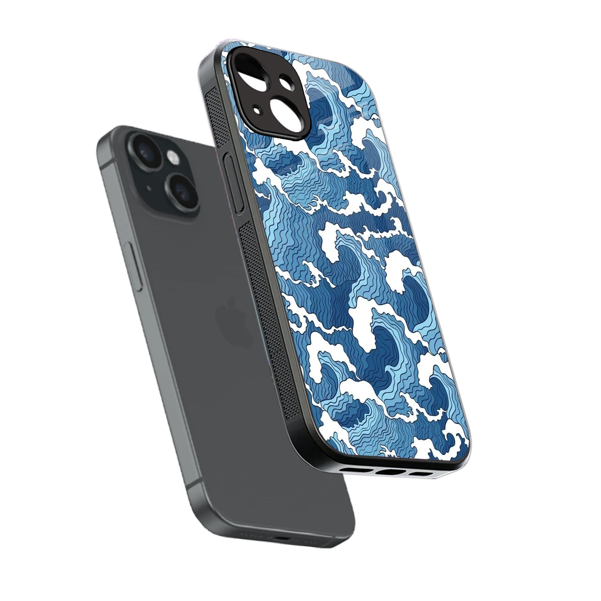 Waves Art sleek iphone 13 cover with tempered glass back and TPU edges