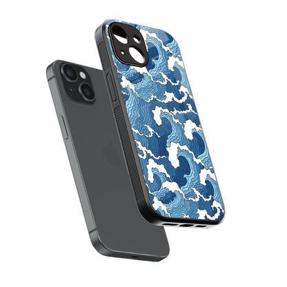 Waves Art sleek iphone 13 cover with tempered glass back and TPU edges