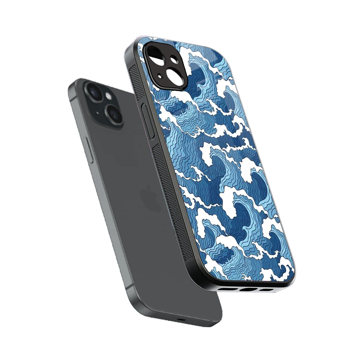 Waves Art sleek iphone 14 plus cover with tempered glass back and TPU edges
