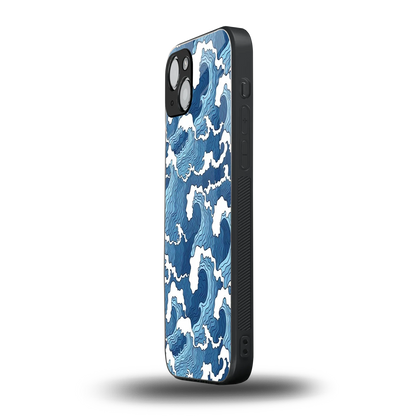 Waves Art iphone 14 plus mobile cover | shockproof glass phone case