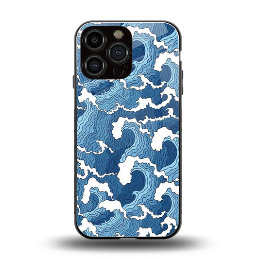 Waves Art back phone cover | glass case for iphone 15 pro max