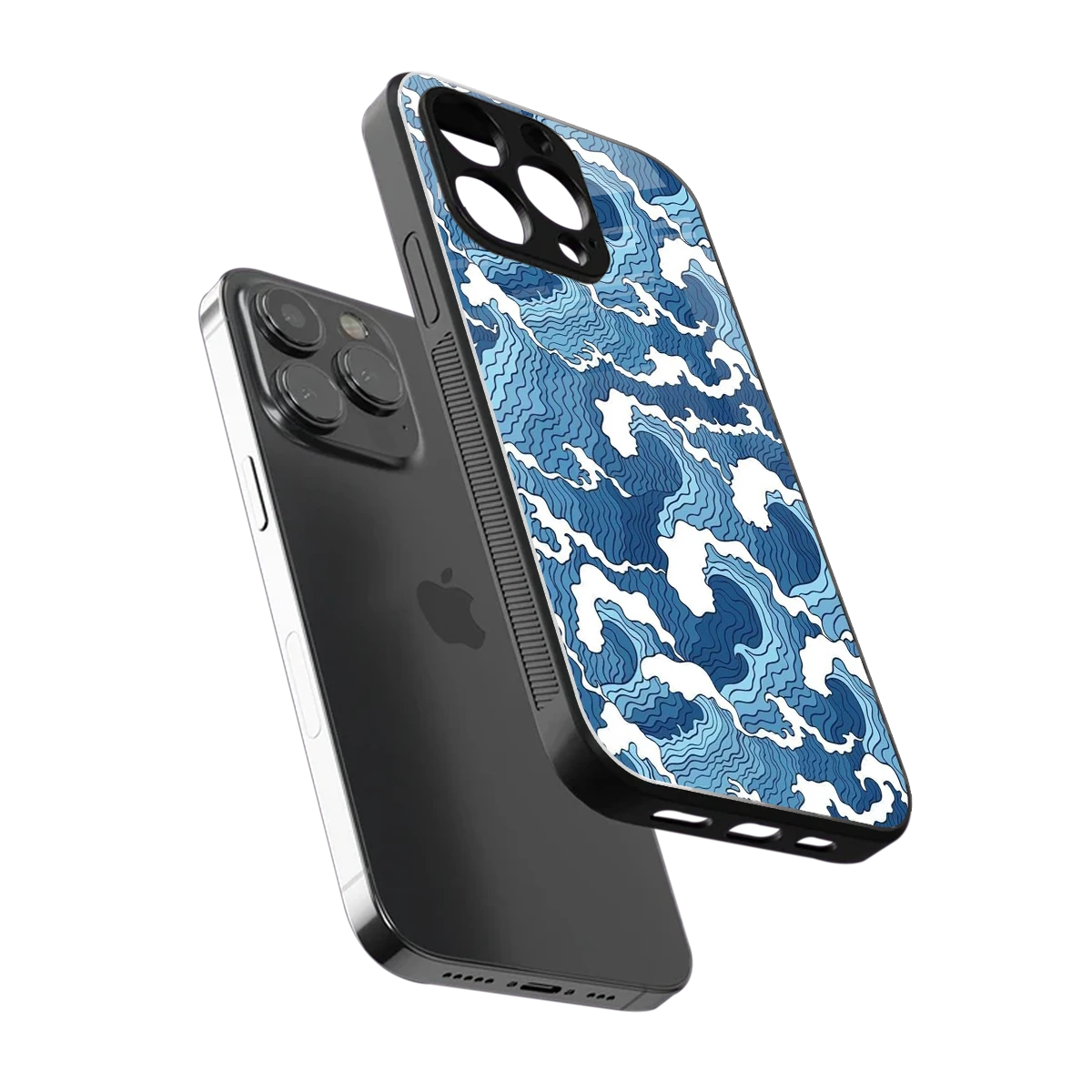 Waves Art sleek iphone 15 pro max cover with tempered glass back and TPU edges