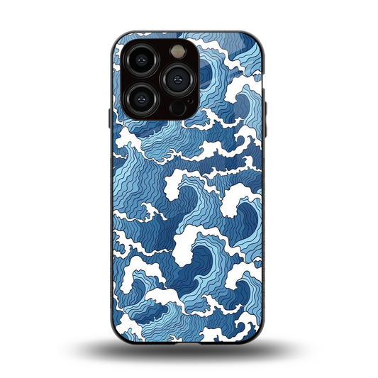 Waves Art back phone cover | glass case for iphone 15 pro
