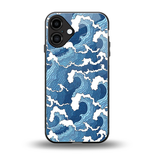 Waves Art back phone cover | glass case for iphone 16 plus