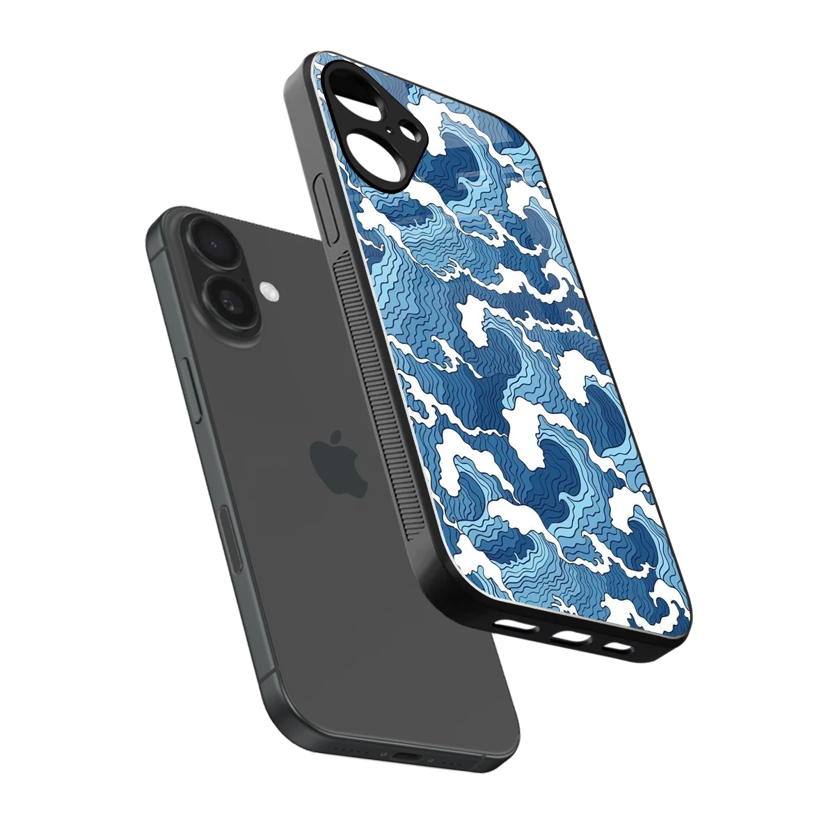 Waves Art sleek iphone 16 plus cover with tempered glass back and TPU edges