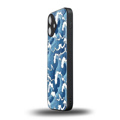 Waves Art iphone 16 plus mobile cover | shockproof glass phone case