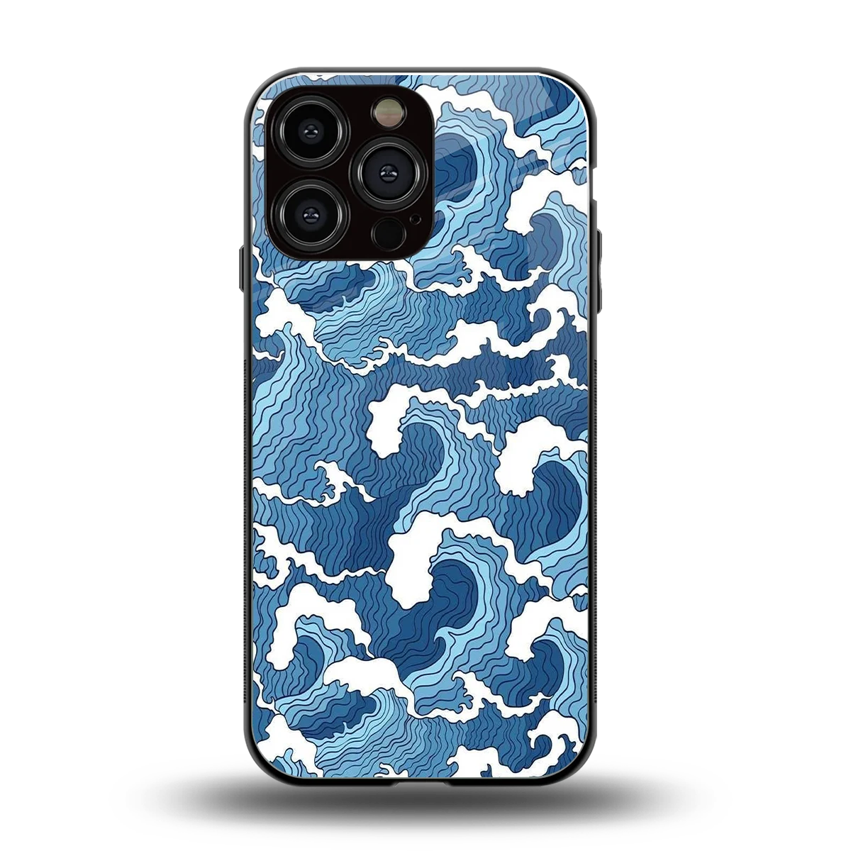 Waves Art back phone cover | glass case for iphone 16 pro max