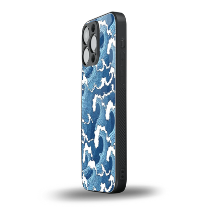 Waves Art iphone 16 pro max mobile cover | shockproof glass phone case