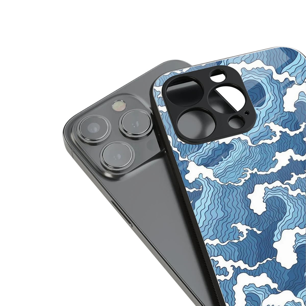 Waves Art stylish phone case for iphone 14 plus | glossy glass and slim fit