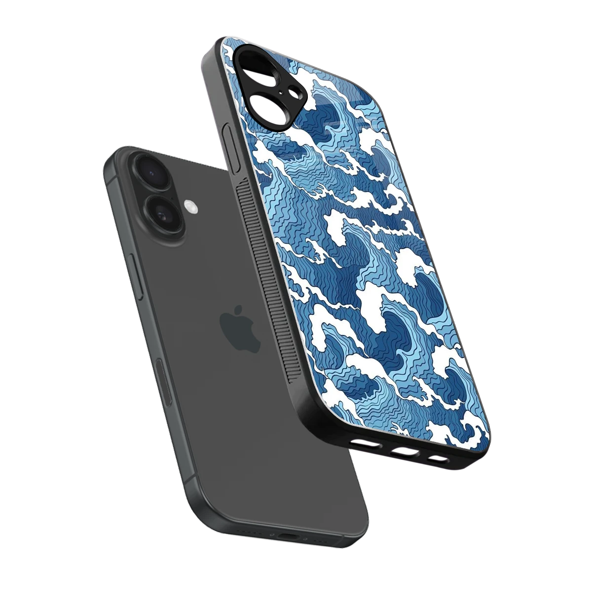 Waves Art sleek iPhone 16 cover with tempered glass back and TPU edges