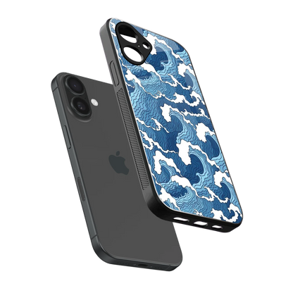Waves Art sleek iPhone 16 cover with tempered glass back and TPU edges