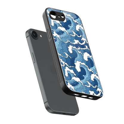 Waves Art sleek iphone 16e cover with tempered glass back and TPU edges