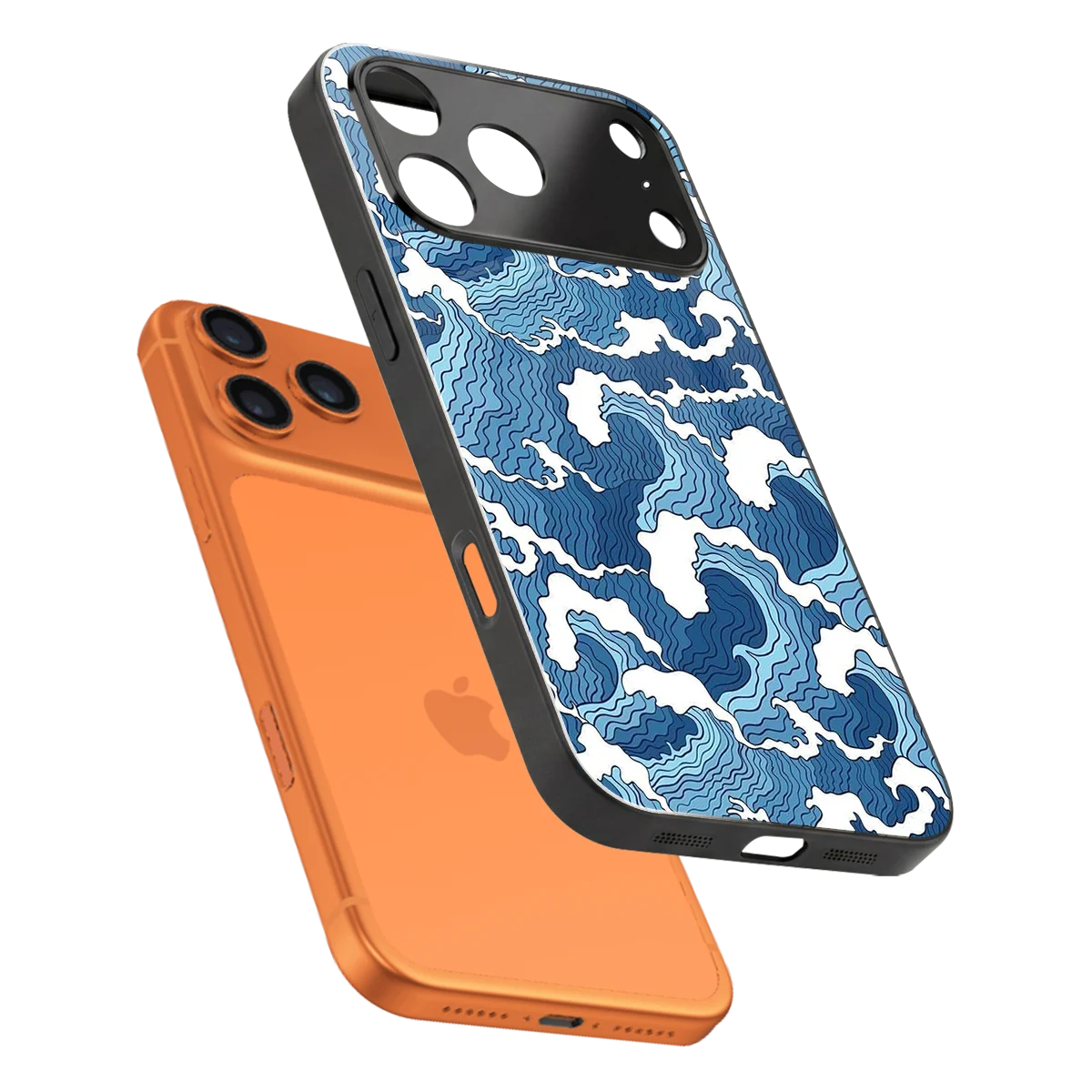 Waves Art sleek iphone 17 pro cover with tempered glass back and TPU edges