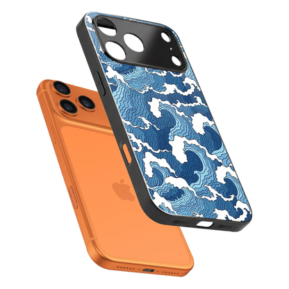 Waves Art sleek iphone 17 pro cover with tempered glass back and TPU edges