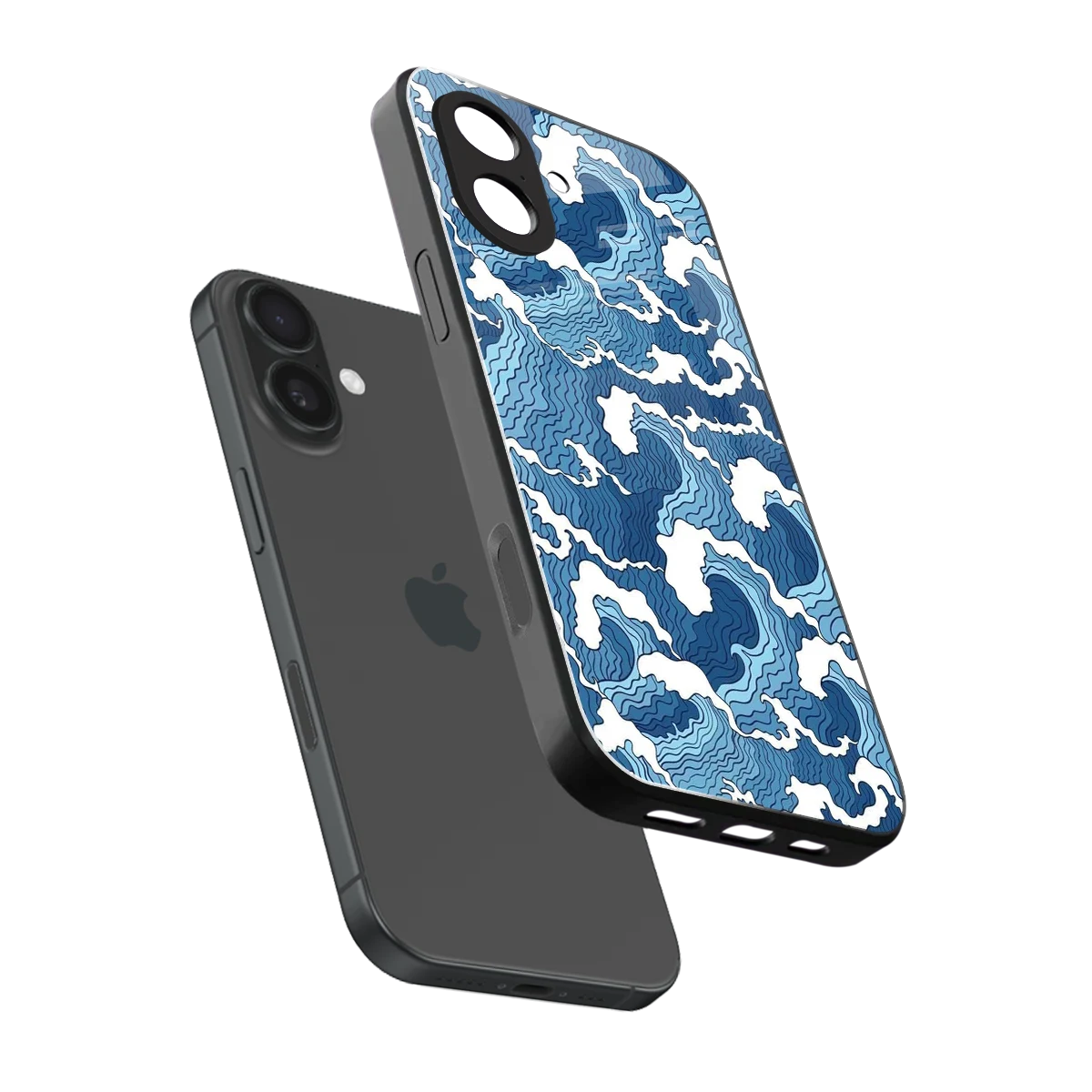 Waves Art sleek iphone 17 cover with tempered glass back and TPU edges