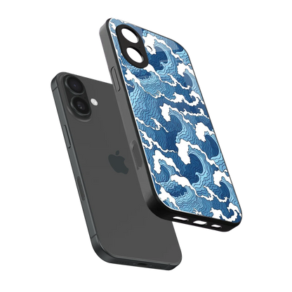 Waves Art sleek iphone 17 cover with tempered glass back and TPU edges