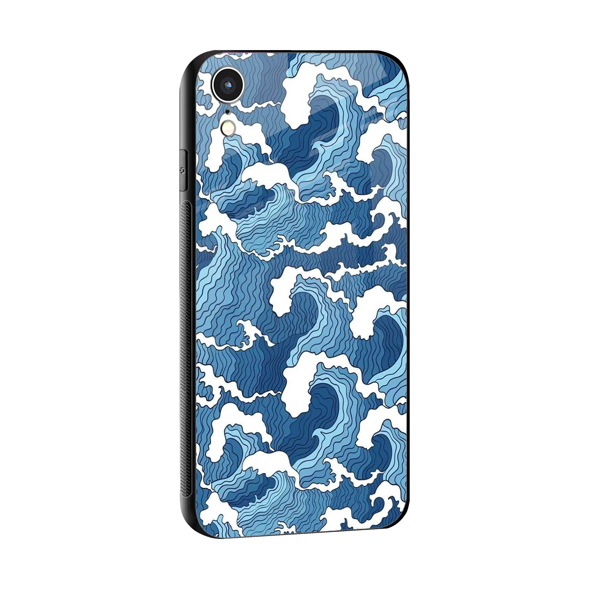 Waves Art sleek iphone xr cover with tempered glass back and TPU edges