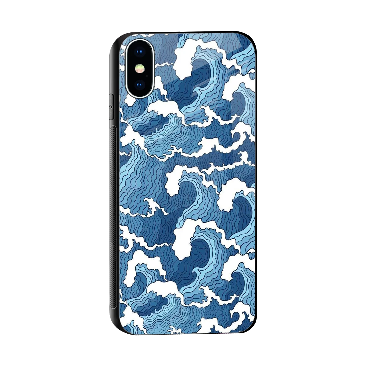Waves Art sleek iphone xs cover with tempered glass back and TPU edges