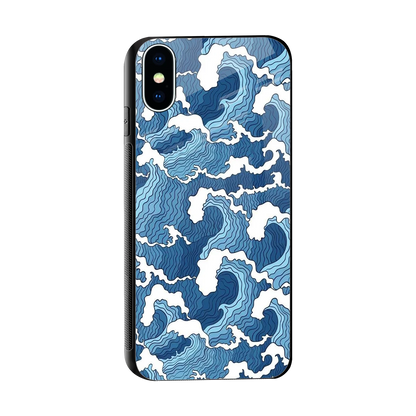 Waves Art sleek iphone xs cover with tempered glass back and TPU edges