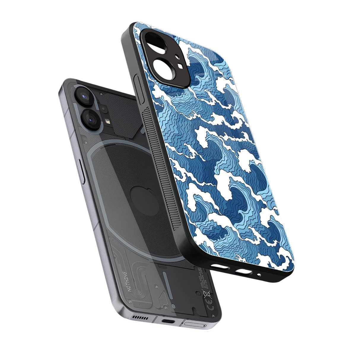 Waves Art sleek nothing phone 1 cover with tempered glass back and TPU edges