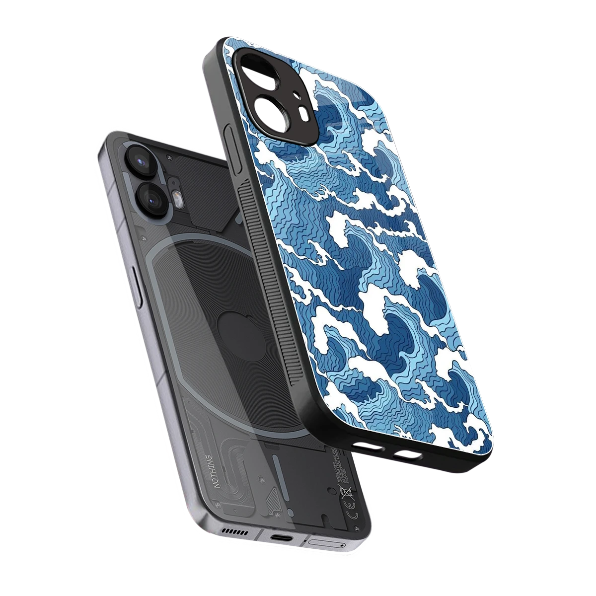 Waves Art sleek nothing phone 2 cover with tempered glass back and TPU edges