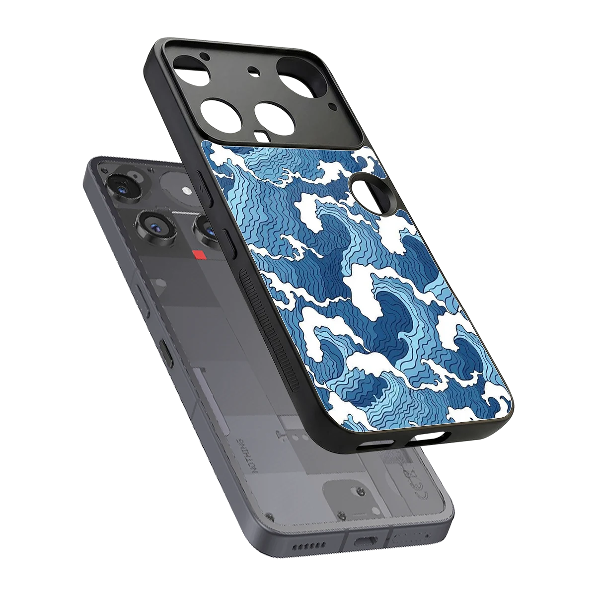 Waves Art sleek nothing phone 3 cover with tempered glass back and TPU edges