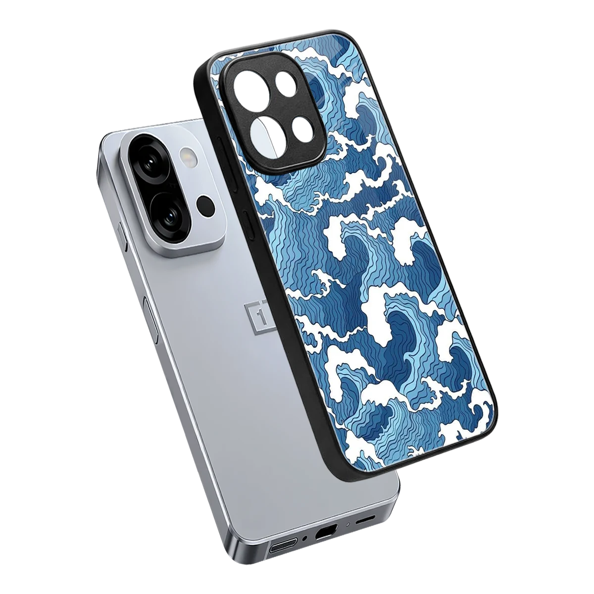 Waves Art sleek oneplus 13s cover with tempered glass back and TPU edges