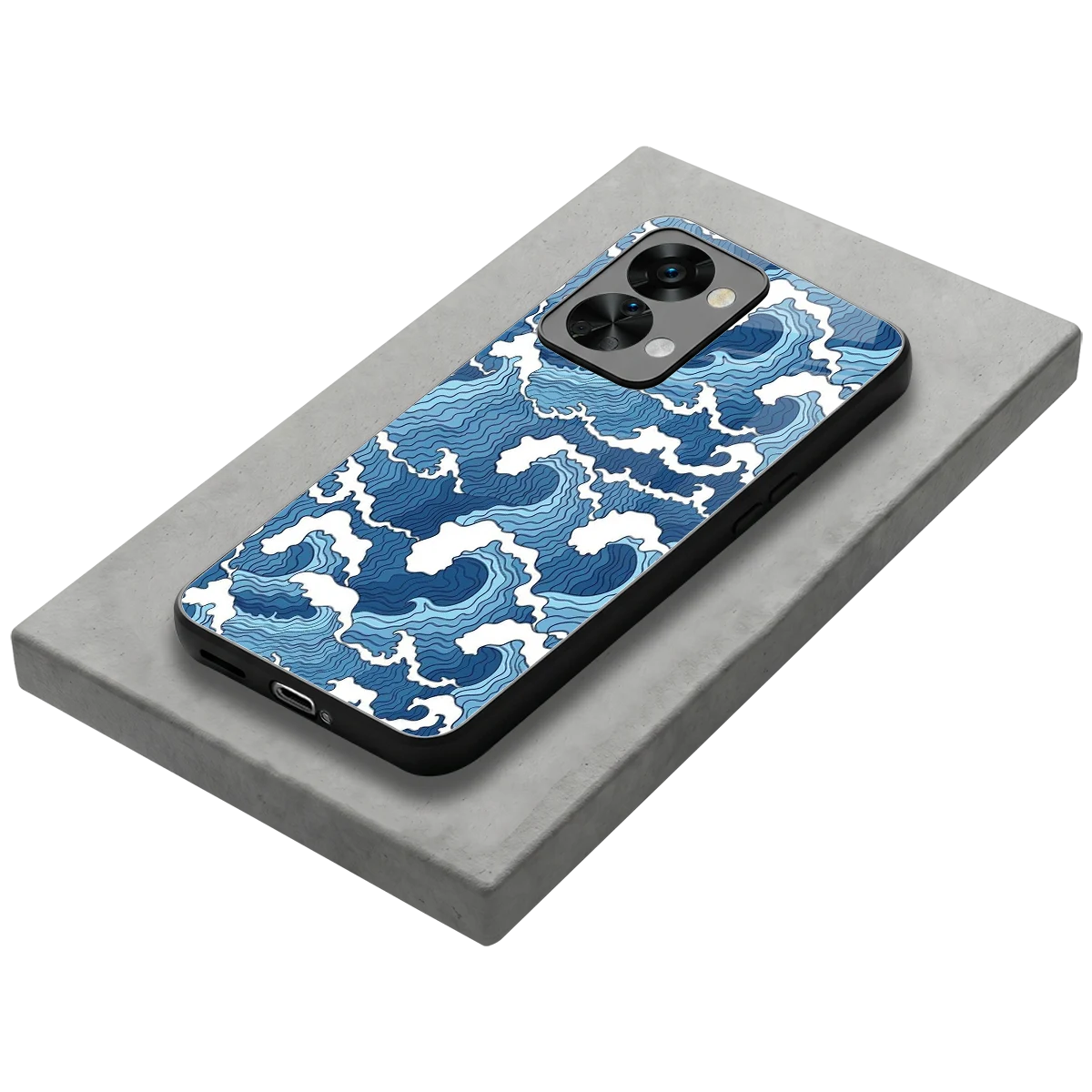 Waves Art stylish phone case for oneplus nord 2t | glossy glass and slim fit