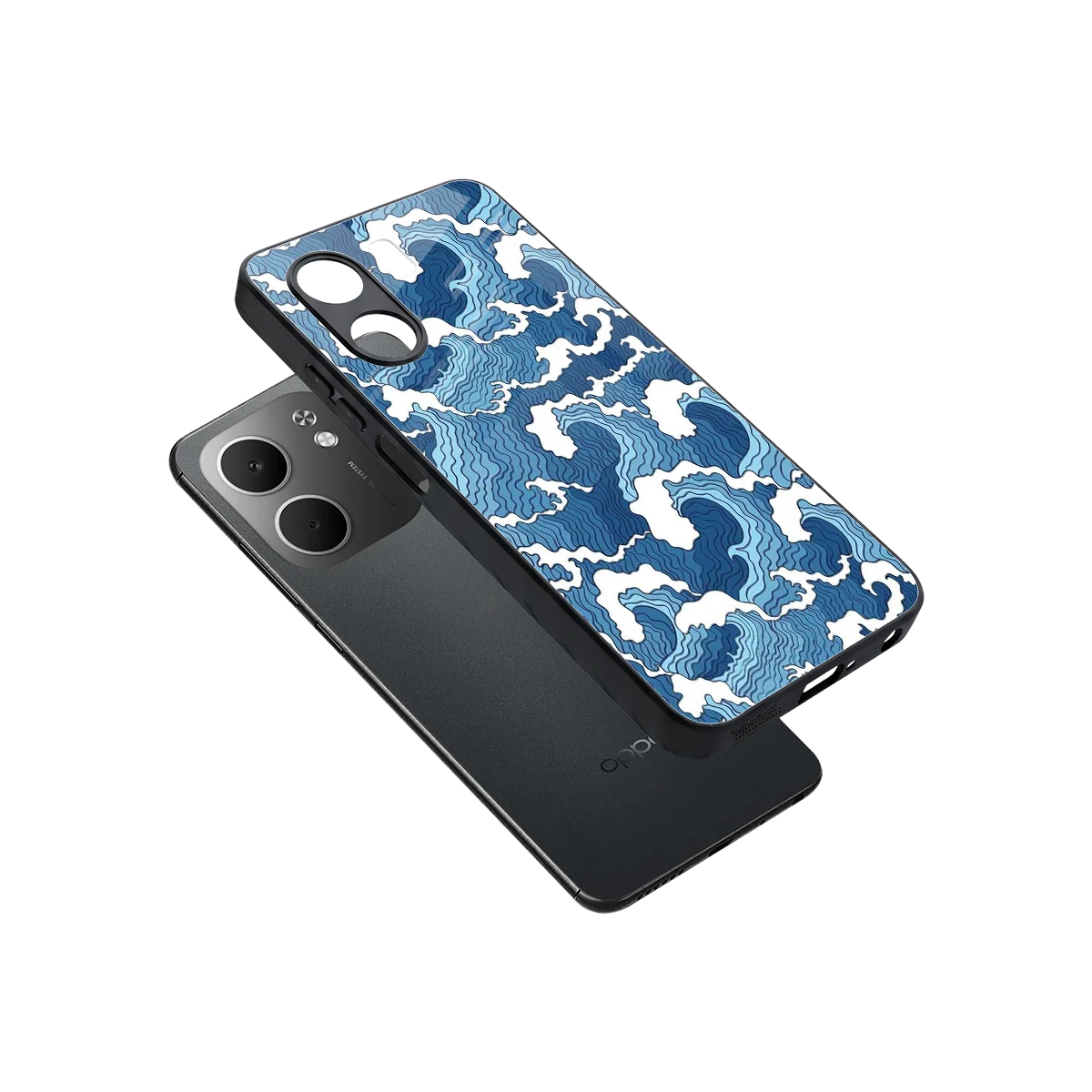Waves Art sleek oppo a5x 5g cover with tempered glass back and TPU edges