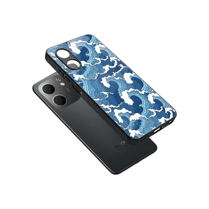 Waves Art sleek oppo a5x 5g cover with tempered glass back and TPU edges