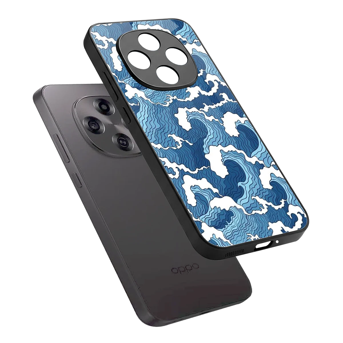 Waves Art sleek oppo f31 pro 5g cover with tempered glass back and TPU edges