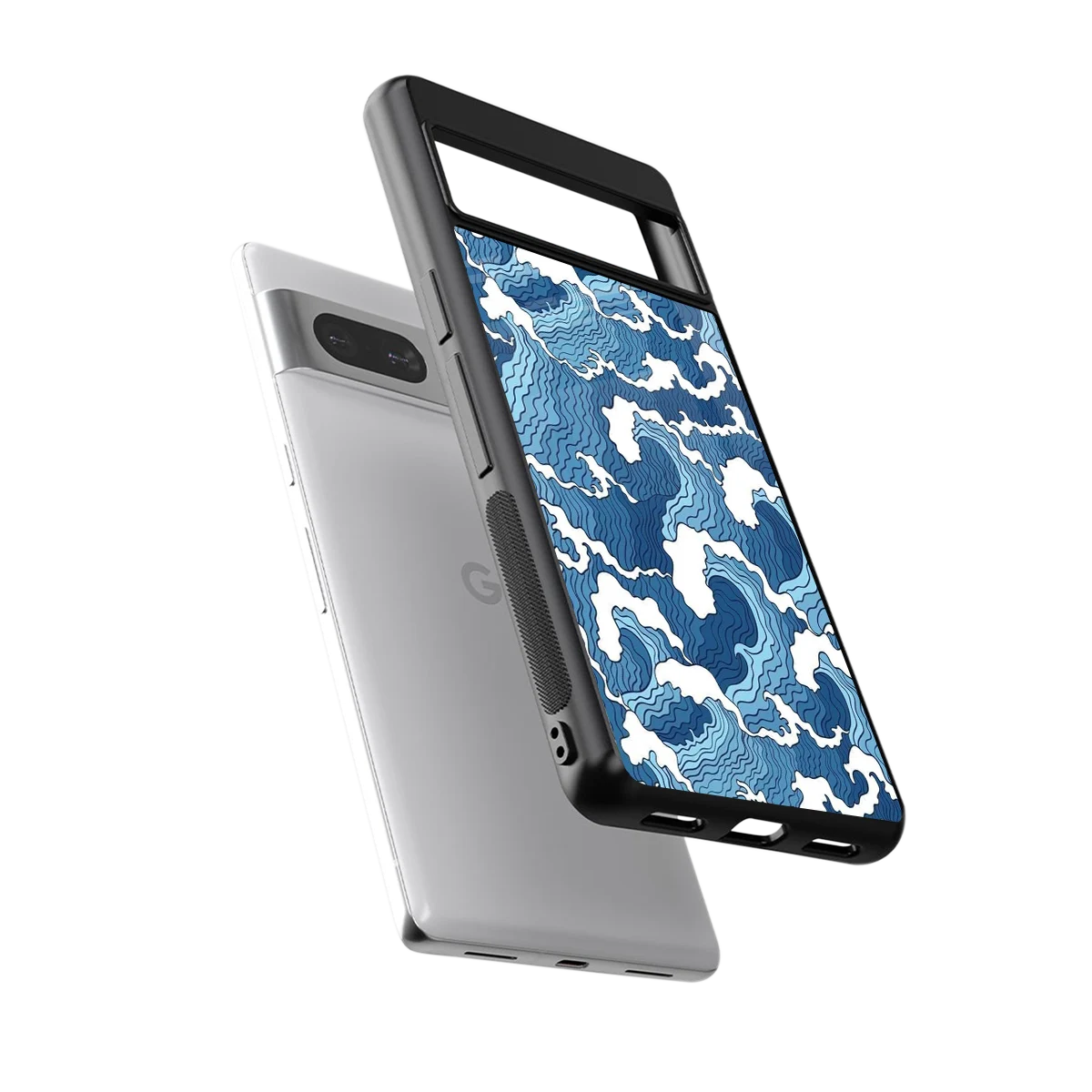 Waves Art sleek google pixel 7a cover with tempered glass back and TPU edges