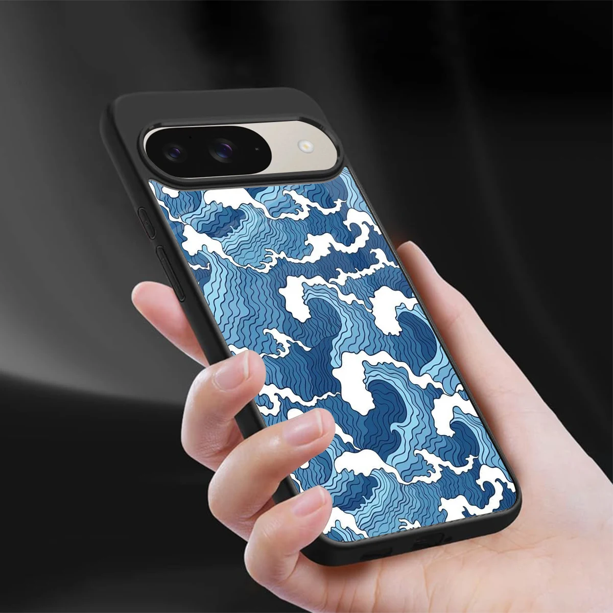 Waves Art sleek google pixel 9 cover with tempered glass back and TPU edges
