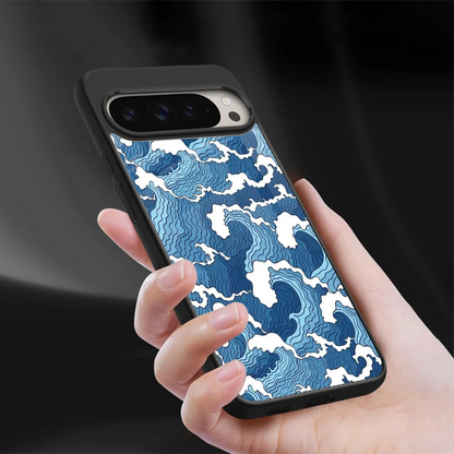 Waves Art sleek google pixel 9 pro cover with tempered glass back and TPU edges
