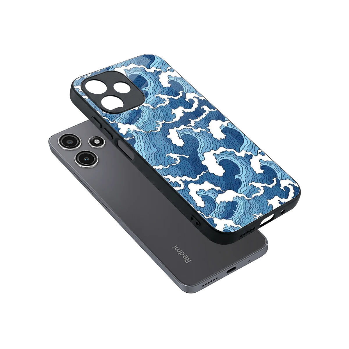 Waves Art sleek redmi 12 5g cover with tempered glass back and TPU edges